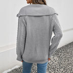 Simple Korean Collared Twist Zipper Sweater for Women