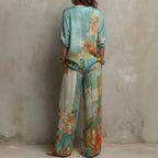 Women's Printed V-Neck Top & Wide-Leg Pants Set