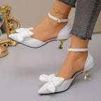 Bow Hollowed Sandals Women Heel Buckle Toe Cap Pointed Shoes