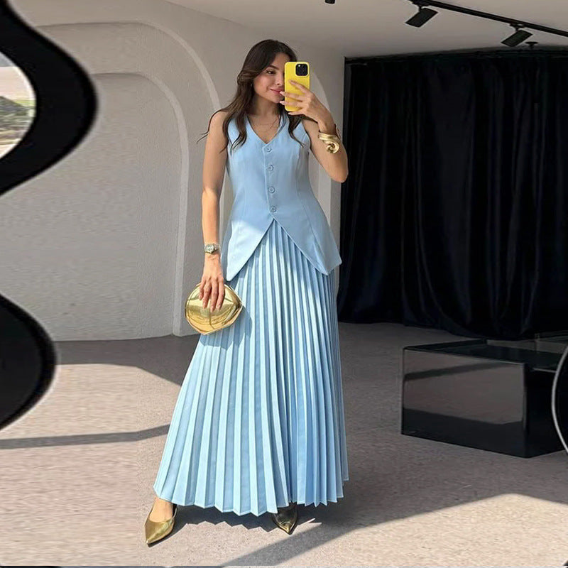 Women's Pleated Top And Skirt Two-Piece Set
