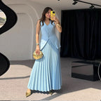 Women's Pleated Top And Skirt Two-Piece Set