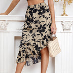 Asymmetric Floral Tiered A-Line Midi Skirt