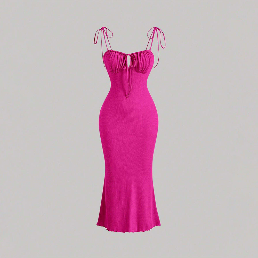 Women’s Knitted Lace-Up Drawstring Slim Dress