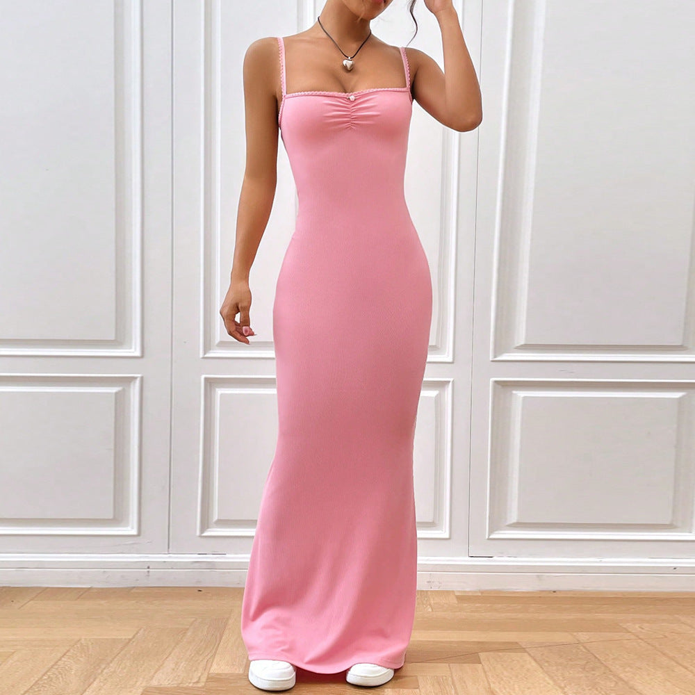 Women’s Pleated Slim Spaghetti-Strap Sheath Dress