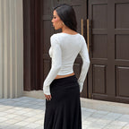 Women’s White Bow Detail Lace Square Neck Top
