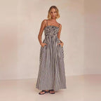 Women's Striped Printed Pocket Sling Dress