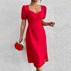 Women’s Pleated Square-Neck Side-Slit Dress