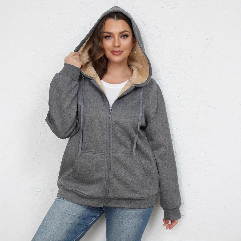 Women's Plush Hooded Zip-Up Coat