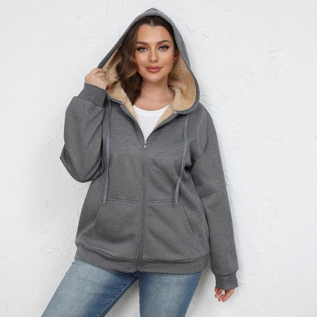 Women's Plush Hooded Zip-Up Coat
