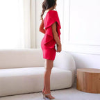 Ruffled One-Shoulder Solid Color Dress Cocktail Evening