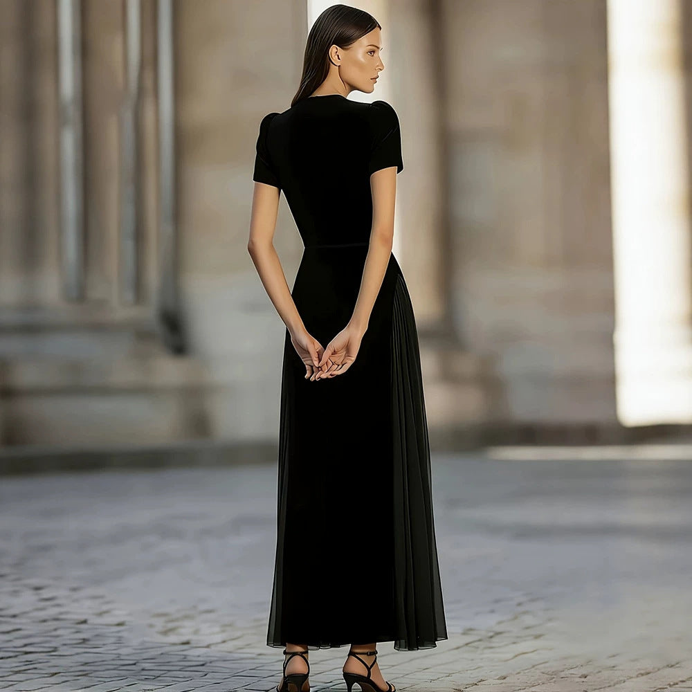 Women's Clothing Black Mesh Maxi Dress Elegant Casual Waist Tight Dress