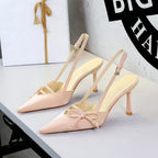 Side Bow Pointed Toe Slingback Buckle Stiletto Heel Ladies Cocktail Women Shoes