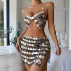 Summer Sexy Sequin Overall Skirt Two Piece Sets