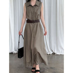 Women's Cotton Linen Shirt With Belt Summer Cinched Dress