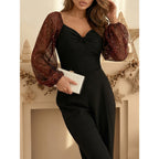 Top Bright Silk Chiffon Puff Sleeve Top Square Collar Slimming Slimming Party Long Sleeve Top Women