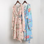 Floral Chiffon Ruffle V-Neck Dress