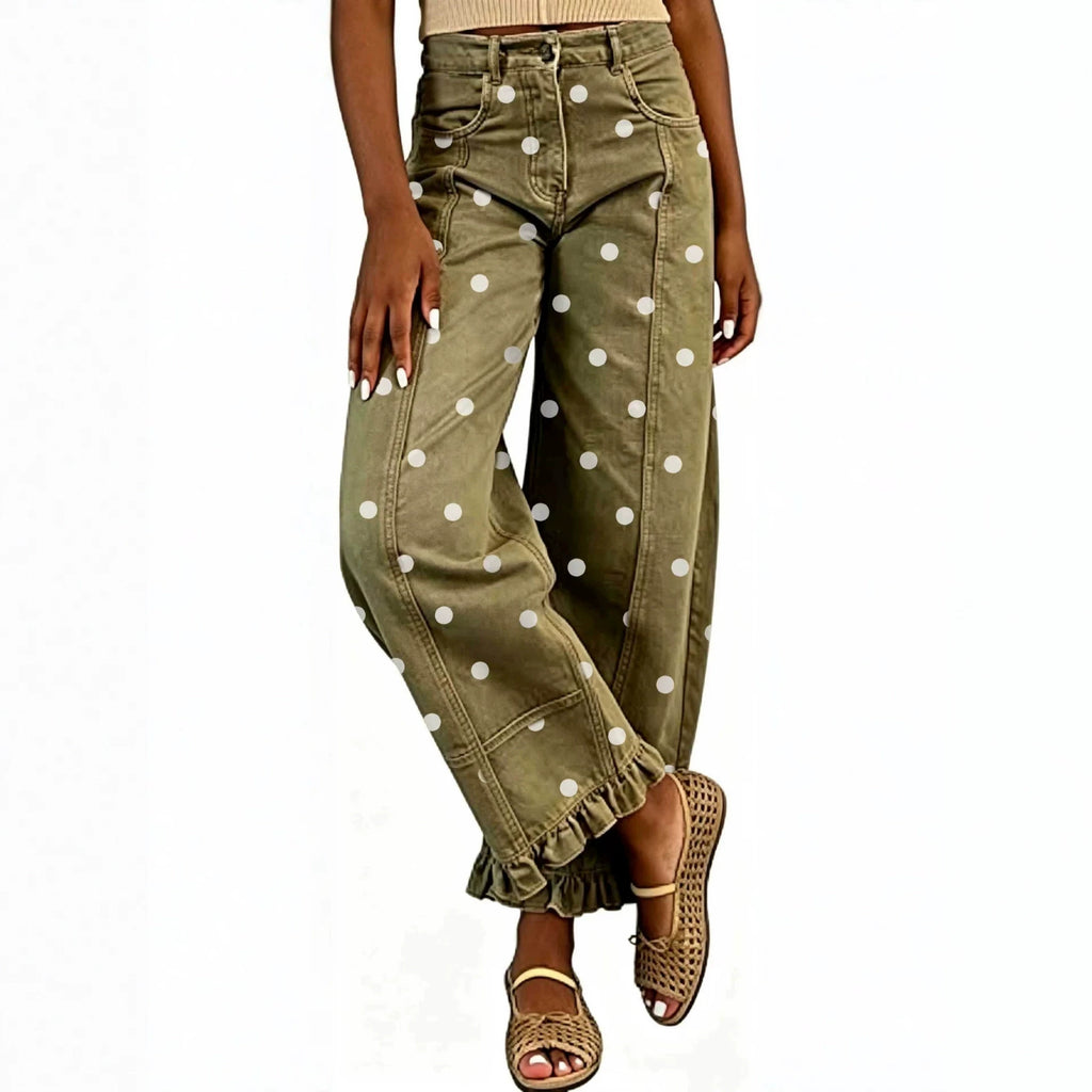 Women's High-Waist Polka-Dot Wide-Leg Jeans