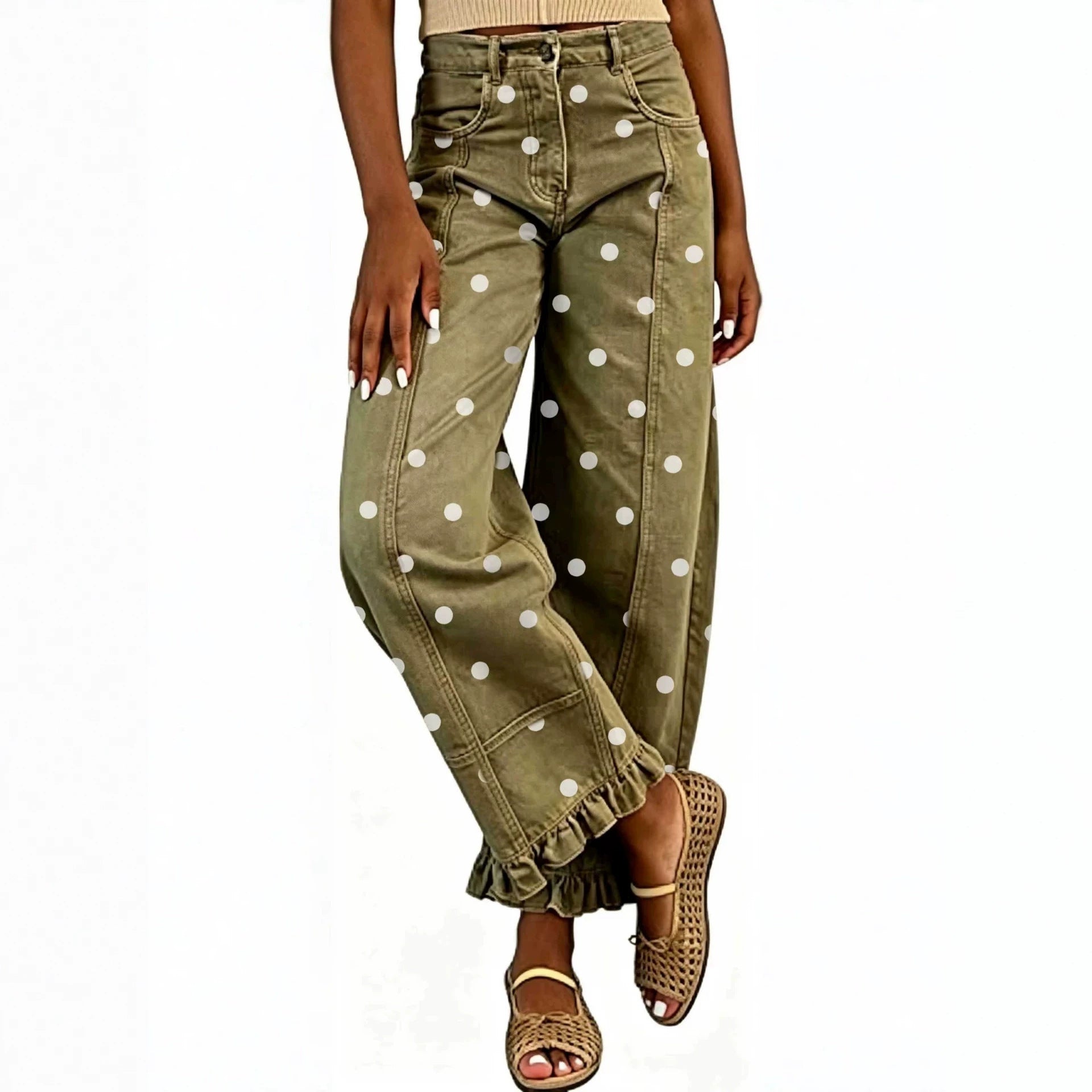 Women's High-Waist Polka-Dot Wide-Leg Jeans