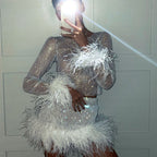 Women's Sequ Furry Nightclub Round Dress Two-Piece Set