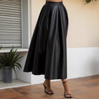 Large High Waist Umbrella Faux Leather Design A Line Skirt