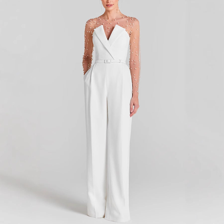 Beaded Lace Long Sleeve Jumpsuit