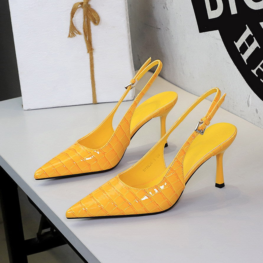 Women's Pana Pattern Plaid Pointed Toe Shallow Mouth Ankle Strap Buckle Stiletto Heel