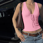 Women's Deep V-Neck Lace-Up Vest Top