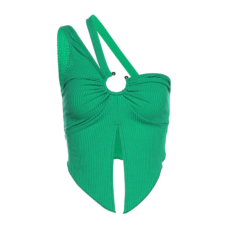 Spring Women Sexy Solid Color One-Shoulder Navel-Exposed Vest For Women Bandana