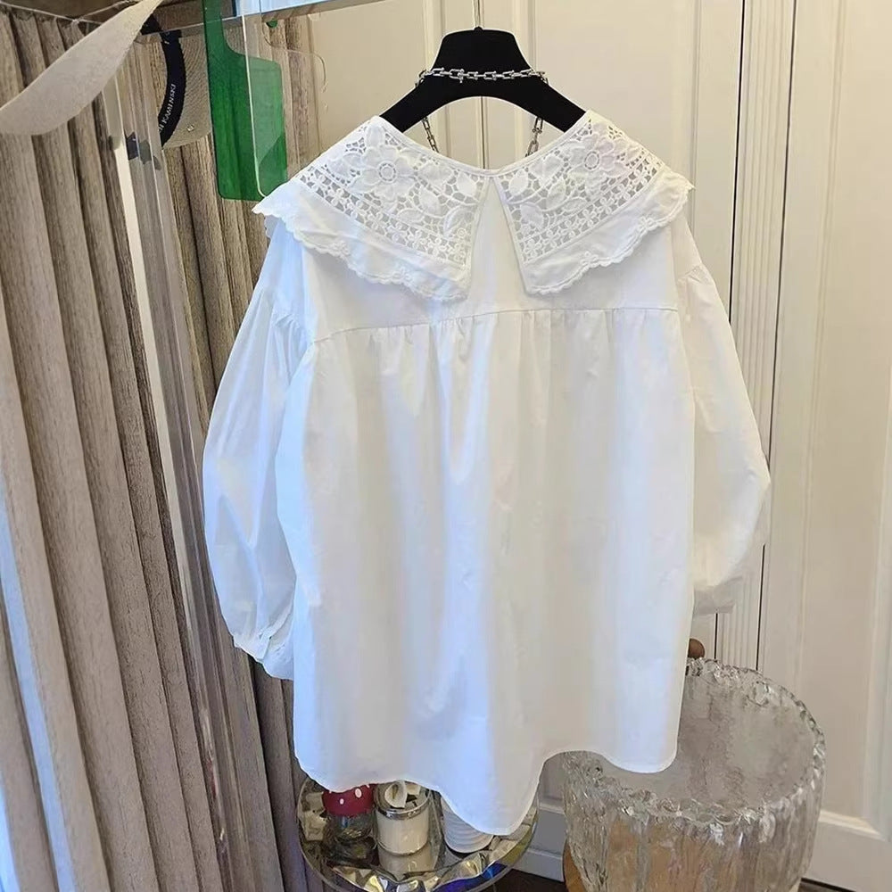 Women's Doll Collar Sweet Loose Long Sleeve Shirt Top