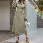 Button-Front Collared Long-Sleeve Dress