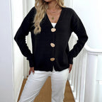 European Size Short Coat Cardigan Large Buttons Women's Clothing Deer Plush Warm V neck Long Sleeve Sweater Coat