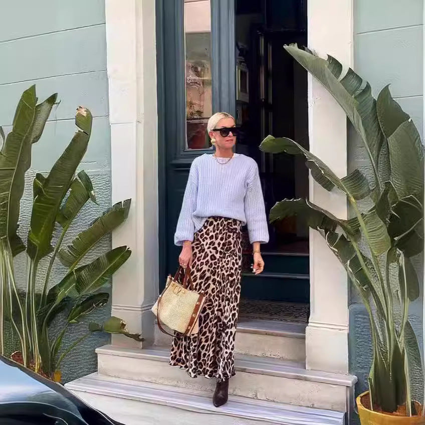 Spring Summer Leopard Print Internet Celebrity Belt Skirt