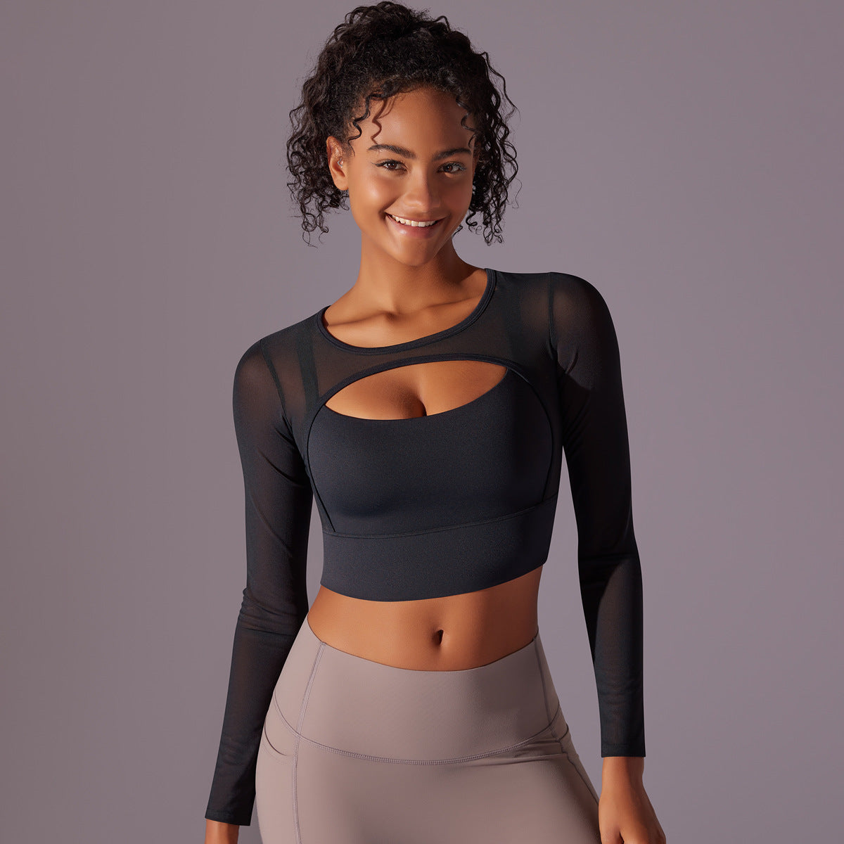 Women's Mesh Long-Sleeve Padded Workout Top