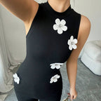 Floral Rhinestone High-Neck Tank Top