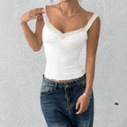 Women's Lace V-Neck Pleated Waist Vest Top