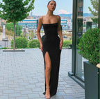 Women's Off-Shoulder Backless Slit Maxi Dress