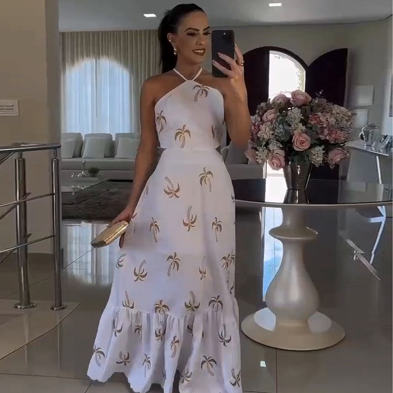 Autumn Maxi Dress Halter Popular Designer Model Backless Elegant