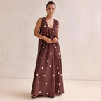 Polka-Dot Print U Collar Wide Hem Loose Sleeveless Long Jumper Dress