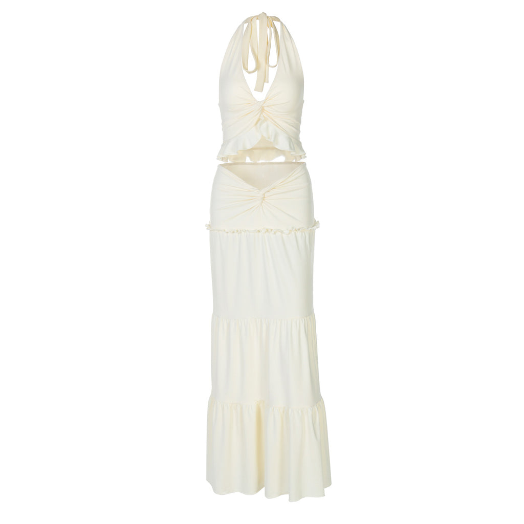 Women's Winter V Neck Ruffled Coordinated Two-Piece Set