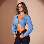 Women's Fitted Long Sleeve Denim Crop Shirt
