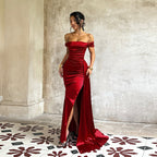 Women's Off Shoulder Satin Dress For Women Autumn Sexy Split Dress