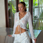 Women Streetwear Solid Color Semi See through Ruffled Tied