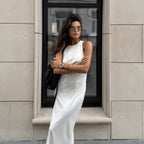 White Round-Neck Split Dress