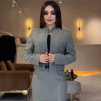 Autumn Positioning Plaid Office Long Sleeve Hip Skirt Two Piece Sets