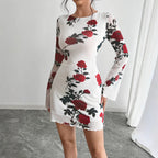 Floral Backless Gauzy Bell-Sleeve Mini Dress