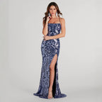 Women's Dress Sequin Sexy Sling Backless High Slit Socialite Dress