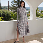 Plaid Pleated Long-Sleeve Mini Dress