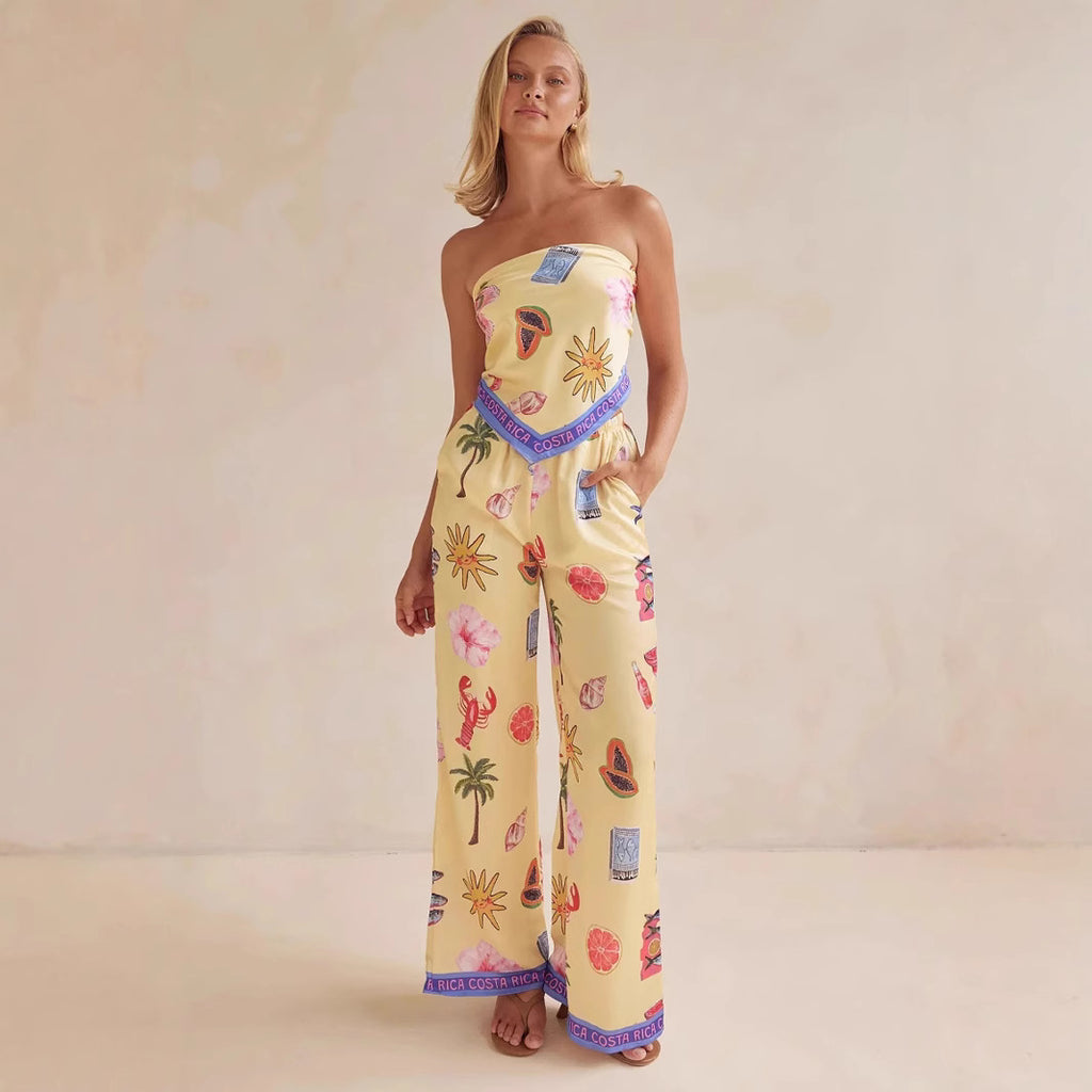 Women's Positioning Print Tube Top Wide Leg Two-Piece Two-Piece Set