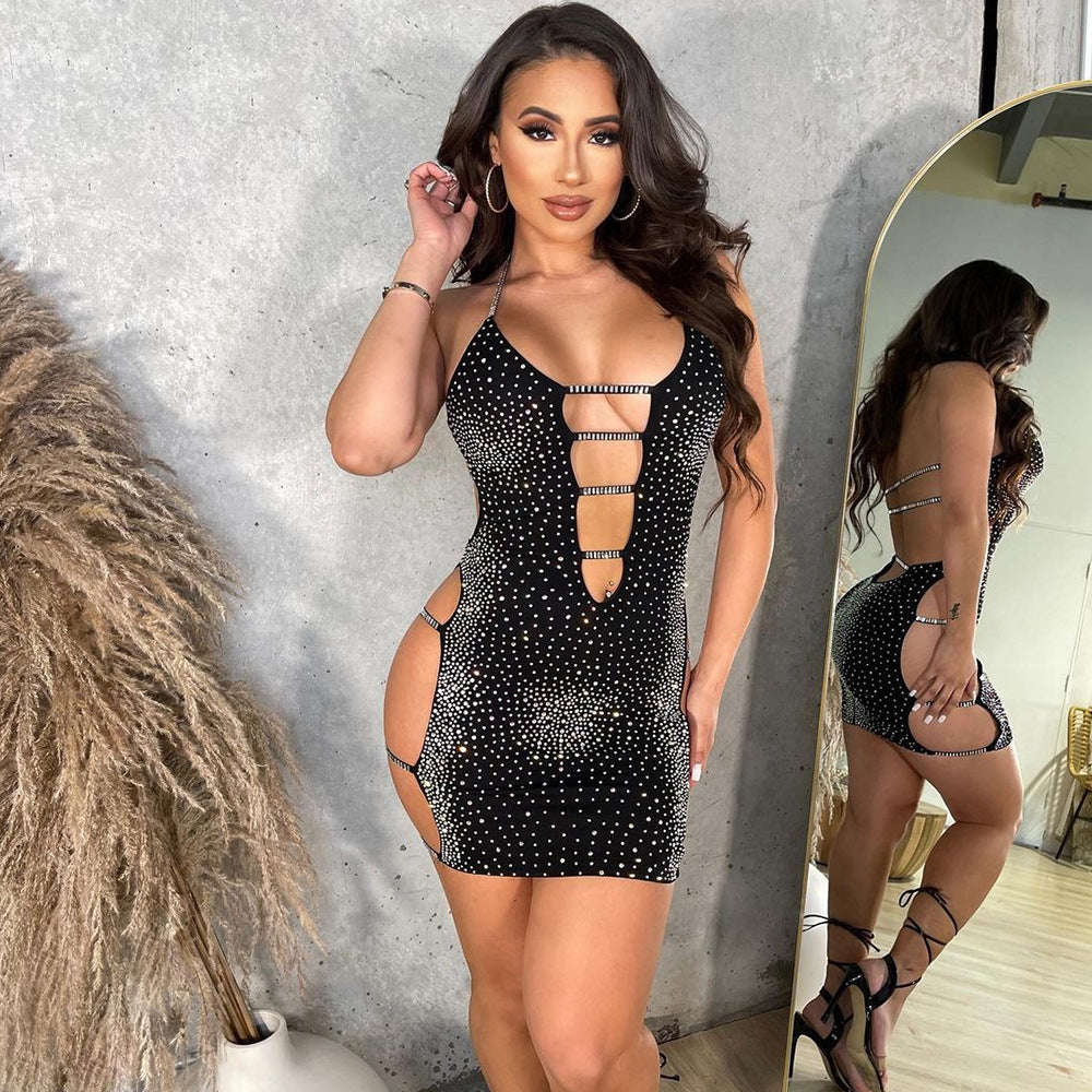 Summer Cutout Rhinestone Strap Dress for