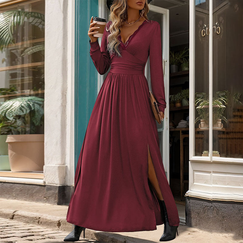 Fall Women's Solid Color Split Slim Fit Dress